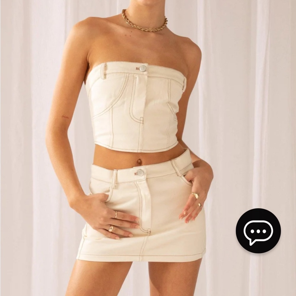 Denim cream two piece set
